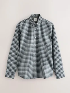 Next Navy Micro Check Regular Fit Easy Iron Button Down Oxford Shirt^ Shirts