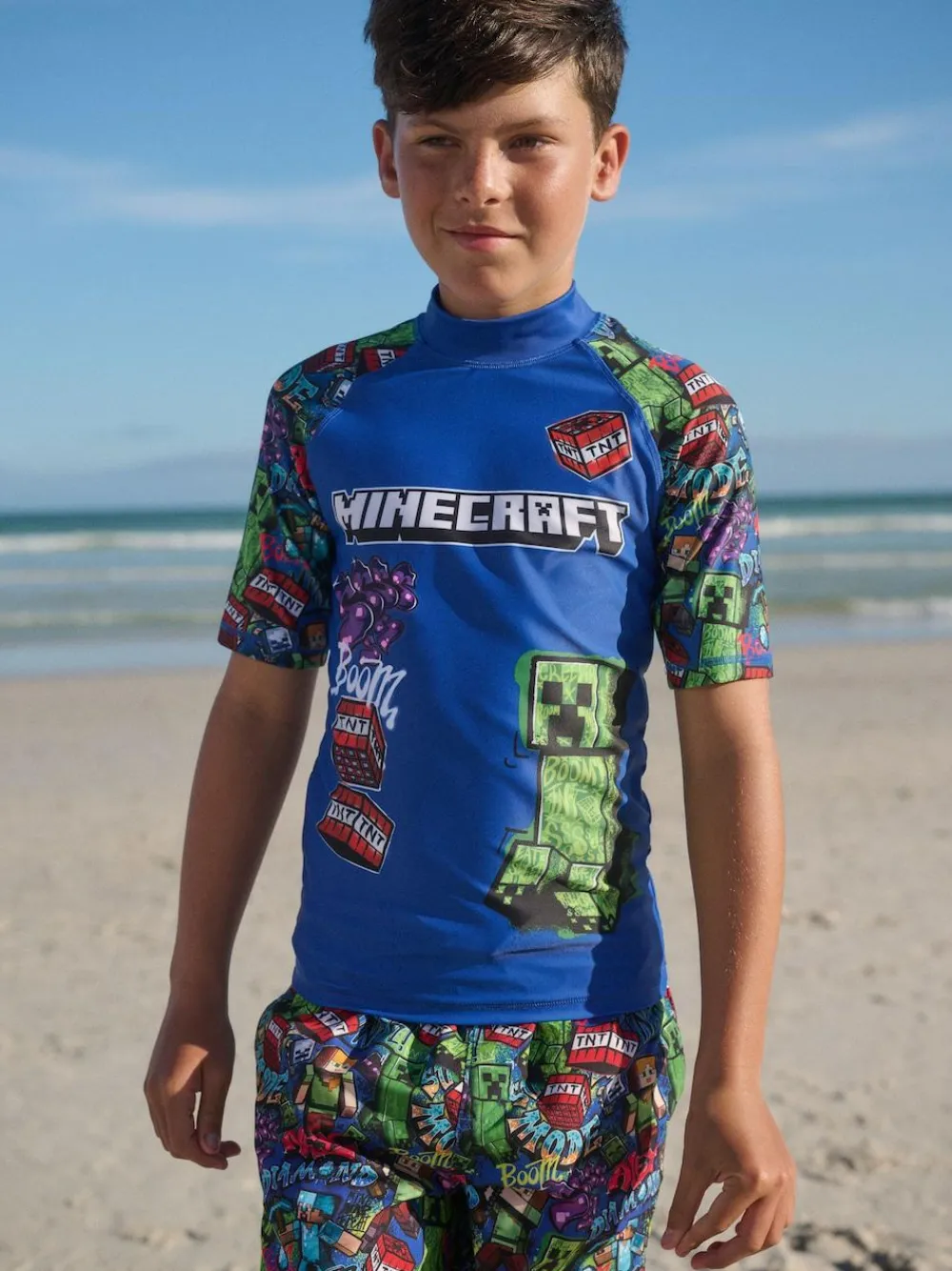 Next Navy Minecraft Rash Vest (3-16yrs)^BOY Swimwear