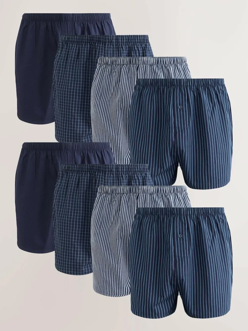 Next Navy Mixed Pattern 8 pack Woven Pure Boxers