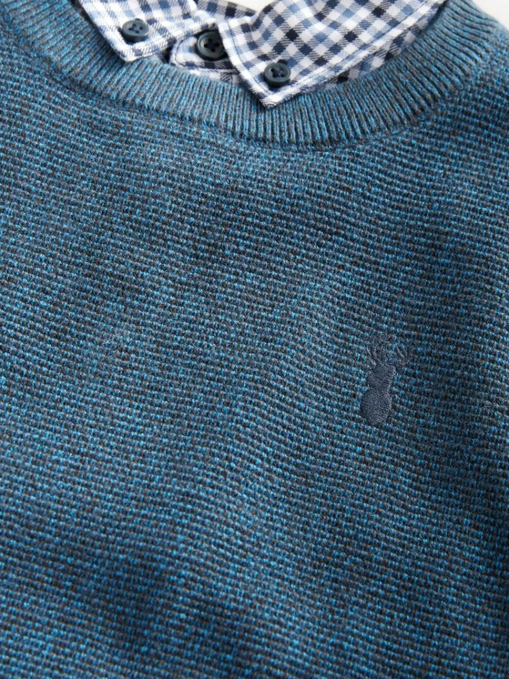 Next Mock Gingham Shirt and Crew Neck 100% Cotton Jumper (3-16yrs)^BOY Knitwear & Sweaters|Knitwear