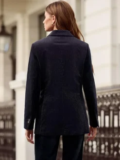 Next Navy N. Premium Cord Double Breasted Blazer^Women Coats & Jackets|Coats & Jackets