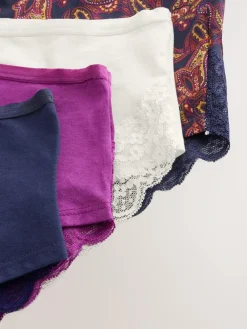 Next Navy Paisley High Rise High Leg Cotton Lace Knickers 4 Pack^Women Panties|All Lingerie