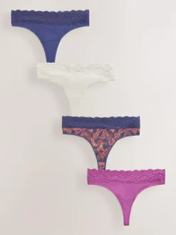 Sale Next Navy Paisley Thong Cotton Lace Knickers 4 Pack