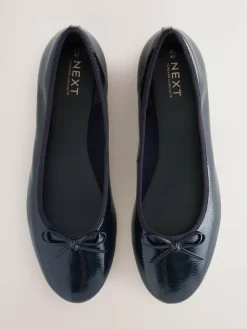 Hot Next Navy Patent Standard/Wide Fit Round Toe Ballerina Shoes