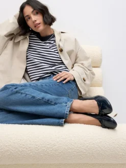 Hot Next Navy Patent Standard/Wide Fit Round Toe Ballerina Shoes