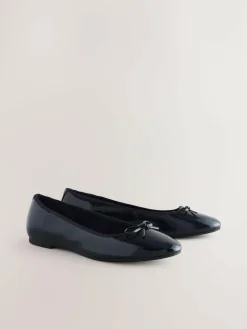 Hot Next Navy Patent Standard/Wide Fit Round Toe Ballerina Shoes