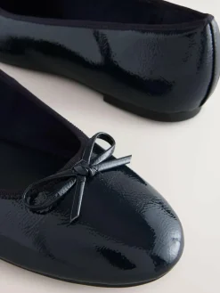 Hot Next Navy Patent Standard/Wide Fit Round Toe Ballerina Shoes