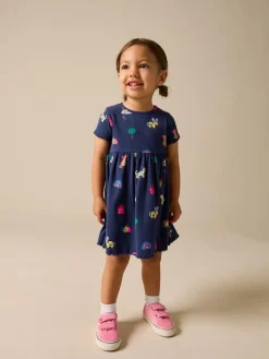 Discount Next Short Sleeve Ribbed Dress (3mths-7yrs) Navy Pets