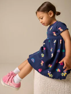Discount Next Short Sleeve Ribbed Dress (3mths-7yrs) Navy Pets
