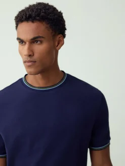 Outlet Next Regular Fit & 100% Cotton Textured Tipped T-Shirt Navy