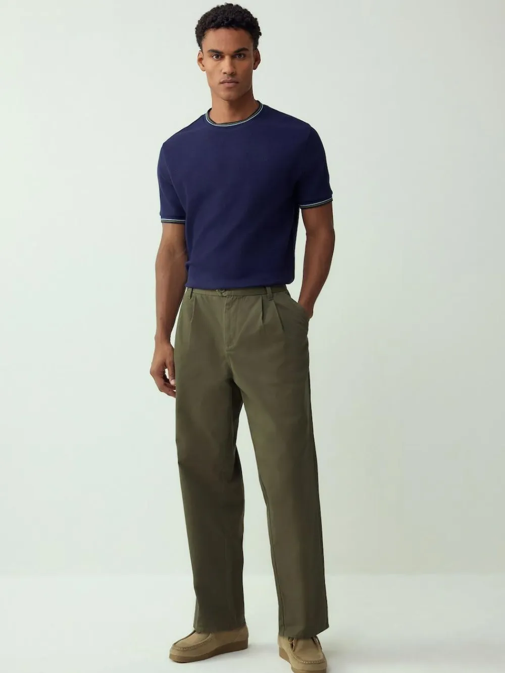 Outlet Next Regular Fit & 100% Cotton Textured Tipped T-Shirt Navy