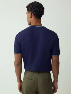 Outlet Next Regular Fit & 100% Cotton Textured Tipped T-Shirt Navy