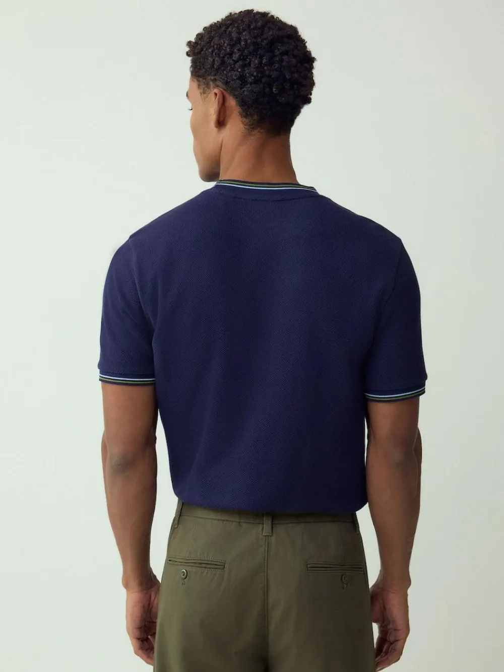 Outlet Next Regular Fit & 100% Cotton Textured Tipped T-Shirt Navy