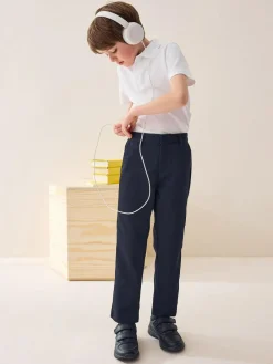 New Next Regular Waist Straight Leg School Trousers (3-17yrs) Navy