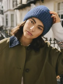 Discount Next Navy Ribbed Beanie Containing Wool Hat