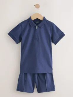 New Next Short Sleeve Polo Shirt and Shorts Set (3-16yrs) Navy