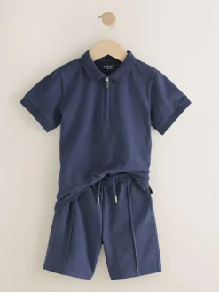 New Next Short Sleeve Polo Shirt and Shorts Set (3-16yrs) Navy