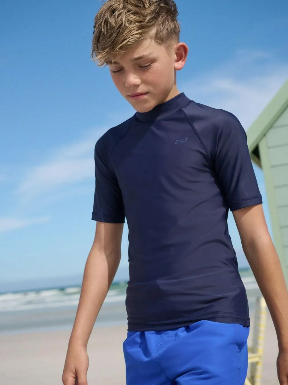 Next Navy Short Sleeve Rash Vest (1.5-16yrs)^BOY Swimwear