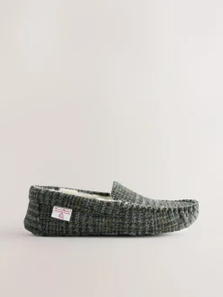 Online Next Navy Signature Harris Tweed Moccasin Slippers