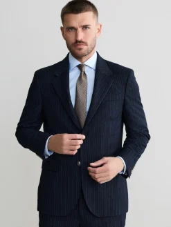 New Next Navy Signature Stripe Empire Mills British 100% Wool Suit Jacket