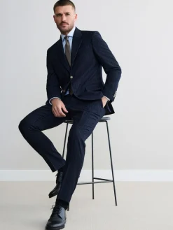 New Next Navy Signature Stripe Empire Mills British 100% Wool Suit Jacket