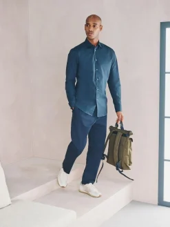 Discount Next Slim Fit Cotton Stretch Long Sleeve Formal Shirt Navy