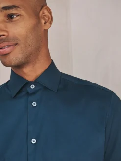 Discount Next Slim Fit Cotton Stretch Long Sleeve Formal Shirt Navy