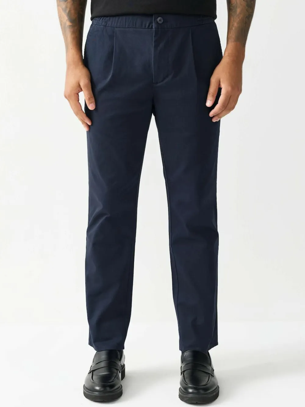 Next Slim Fit Pleated Stretch Chinos Trousers With Elasticated Waist^ Nightwear|Pants & Chinos
