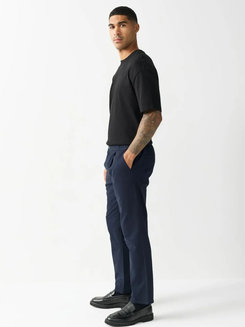 Next Slim Fit Pleated Stretch Chinos Trousers With Elasticated Waist^ Nightwear|Pants & Chinos