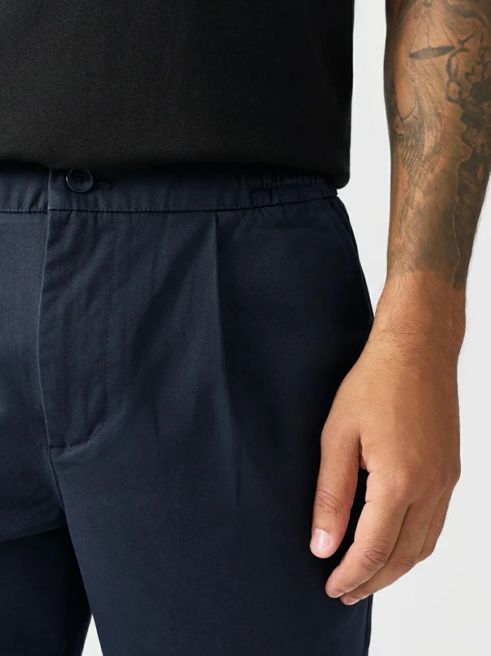 Next Slim Fit Pleated Stretch Chinos Trousers With Elasticated Waist^ Nightwear|Pants & Chinos
