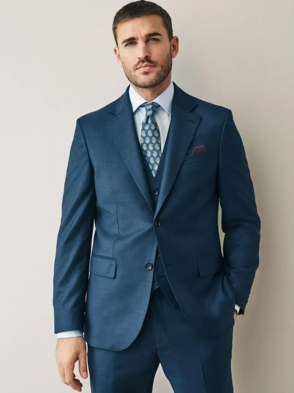 New Next Slim Fit Signature Cerutti 100% Italian Wool Suit Jacket Navy