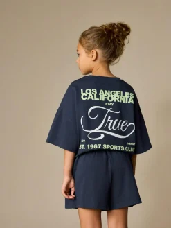 Discount Next Navy Slogan Heavyweight T-Shirt and Shorts Set (3-16yrs)