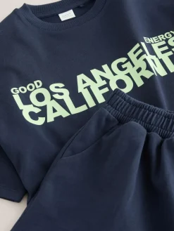 Discount Next Navy Slogan Heavyweight T-Shirt and Shorts Set (3-16yrs)