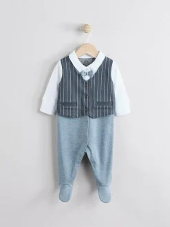 Next Navy Smart Bow Tie Baby Sleepsuit (0mths-2yrs)^BOY Nightwear|Nightwear