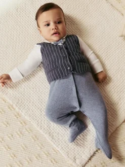 Next Navy Smart Bow Tie Baby Sleepsuit (0mths-2yrs)^BOY Nightwear|Nightwear