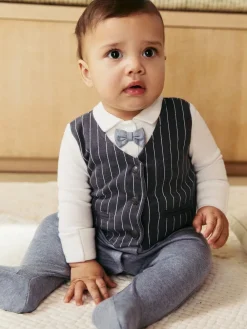 Next Navy Smart Bow Tie Baby Sleepsuit (0mths-2yrs)^BOY Nightwear|Nightwear