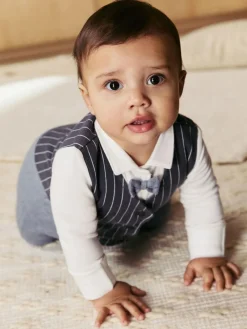 Next Navy Smart Bow Tie Baby Sleepsuit (0mths-2yrs)^BOY Nightwear|Nightwear