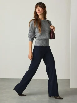 Online Next Navy Smoothing Cord Wide Leg Trousers