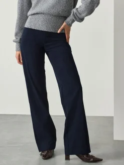Online Next Navy Smoothing Cord Wide Leg Trousers