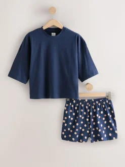 Outlet Next Cotton Short Set Pyjamas Navy Spot