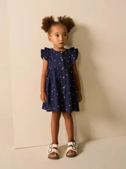 New Next Navy Spot Double Ruffle Sleeve Dress (3mths-8yrs)