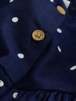 New Next Navy Spot Double Ruffle Sleeve Dress (3mths-8yrs)