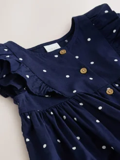 New Next Navy Spot Double Ruffle Sleeve Dress (3mths-8yrs)