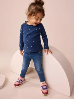 Next Navy Spot Long Sleeve Pointelle T-Shirt (3mths-7yrs)^ Tops