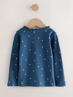 Next Navy Spot Long Sleeve Pointelle T-Shirt (3mths-7yrs)^ Tops