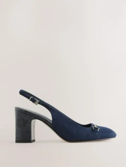 Discount Next Standard/Wide Fit Hardware Slingback Block Heels Navy