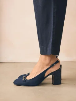 Discount Next Standard/Wide Fit Hardware Slingback Block Heels Navy