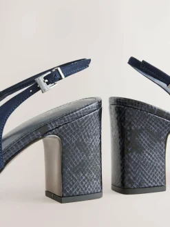 Discount Next Standard/Wide Fit Hardware Slingback Block Heels Navy