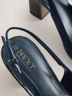Discount Next Standard/Wide Fit Hardware Slingback Block Heels Navy