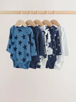 Next Navy Star Long Sleeve Bodysuits 5 Pack^BOY Bodysuits & Vests|Vests